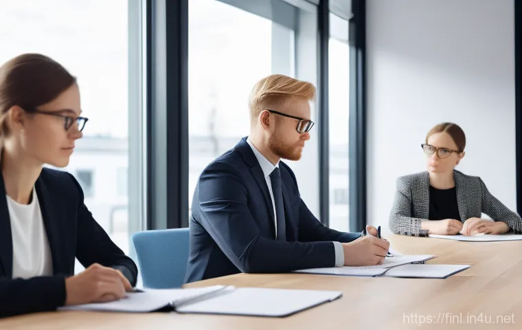 핀란드에서 직장 구하기 어려운 이유 - **Prompt**: A diverse person (wearing business casual attire) sitting at a minimalist, modern desk i...