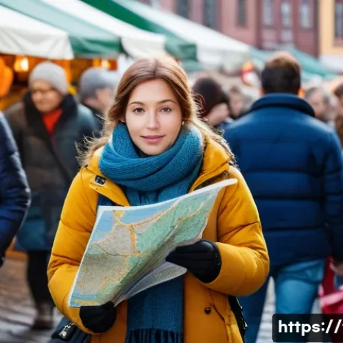 Home 24 핀란드 소매치기 예방 방법 - A bustling outdoor market in Helsinki, Finland, during the daytime. A female tourist in her late 20s...